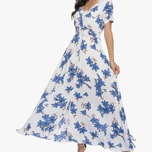 Blue White Floral Slit Maxi Dress Amazon